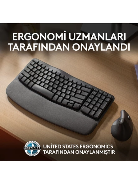 Logitech Wave Keys 920-012311 Kablosuz Bluetooth Dolgulu Avuç İçi Destekli Ergonomik Türkçe Q Klavye - Siyah - 3