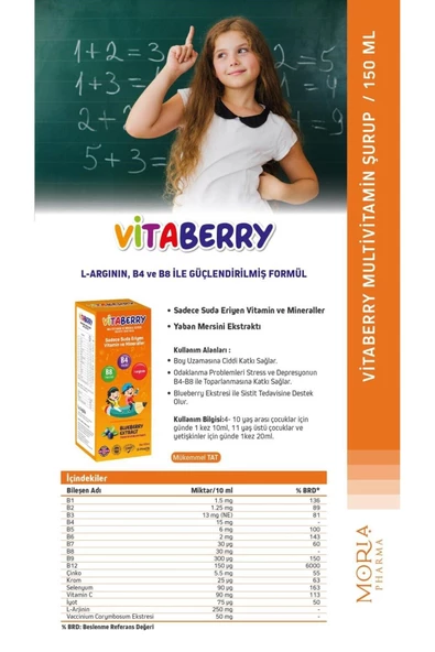 VİTABERRY,B8, B4, L-arginin Multivitamin Yaban Mersini Ekstratlı Şurup 150 ml - 3