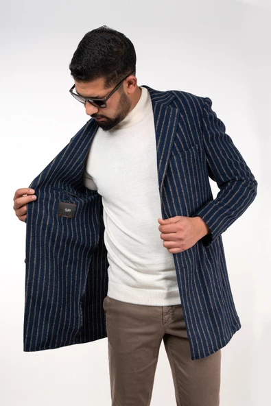 SİR ÇİZGİLİ ERKEK REGULAR FİT KAŞE KABAN - 10