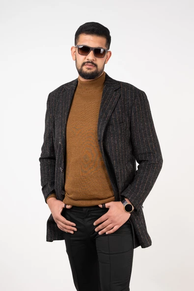 SİR ÇİZGİLİ ERKEK REGULAR FİT KAŞE KABAN - 4