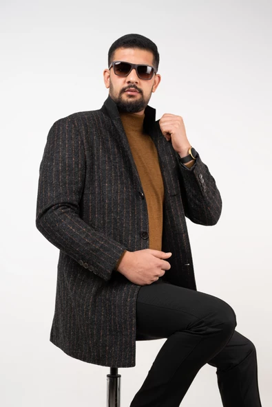 SİR ÇİZGİLİ ERKEK REGULAR FİT KAŞE KABAN - 2