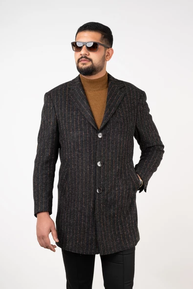 SİR ÇİZGİLİ ERKEK REGULAR FİT KAŞE KABAN - 3