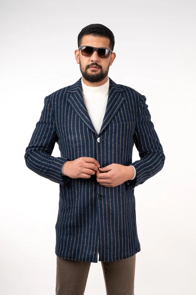 SİR ÇİZGİLİ ERKEK REGULAR FİT KAŞE KABAN - 8