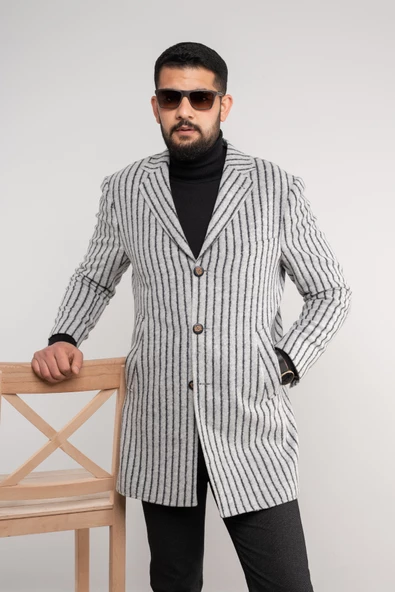 SİR ÇİZGİLİ ERKEK REGULAR FİT KAŞE KABAN - 12