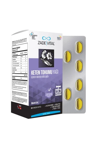 ZADE VİTAL,Keten Tohumu Yağı 60 Yumuşak Kapsül 625 mg