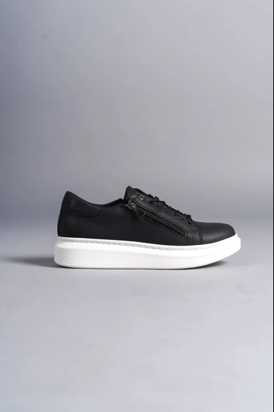 Warrior Bağcıklı ve Fermuarlı Cilt Erkek Günlük Sneaker Ayakkabı BT Siyah - 4