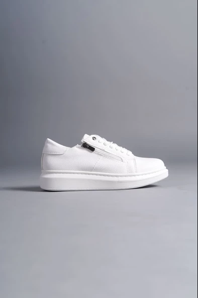 Warrior Bağcıklı ve Fermuarlı Cilt Erkek Günlük Sneaker Ayakkabı BT Beyaz - 4