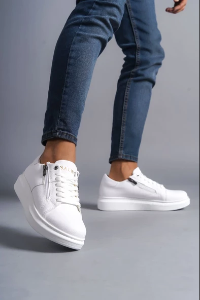 Warrior Bağcıklı ve Fermuarlı Cilt Erkek Günlük Sneaker Ayakkabı BT Beyaz - 2