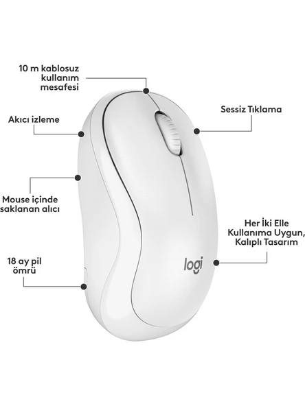 Logitech MK295 Kablosuz Sessiz Klavye Mouse Set 920-010089 Beyaz - 4