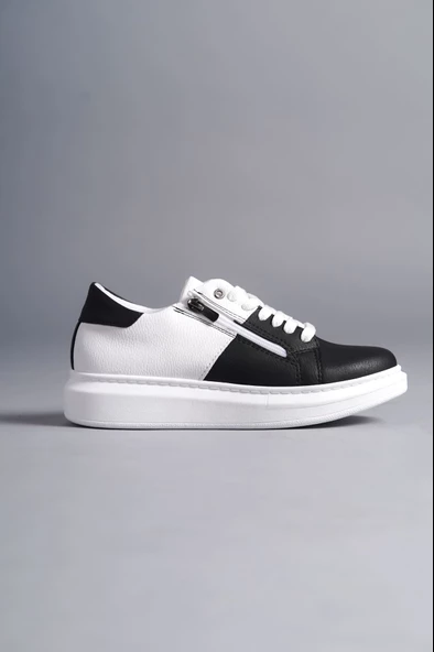 Warrior Bağcıklı ve Fermuarlı Cilt Erkek Günlük Sneaker Ayakkabı BT Beyaz/Siyah - 4