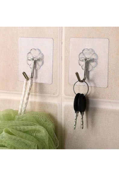 Pratik Askı Askılık 5 Adet Güçlü Şeffaf Duvar Askısı Askılığı Yapışkan Kancalı Mutfak Banyo Aksesuar - 2