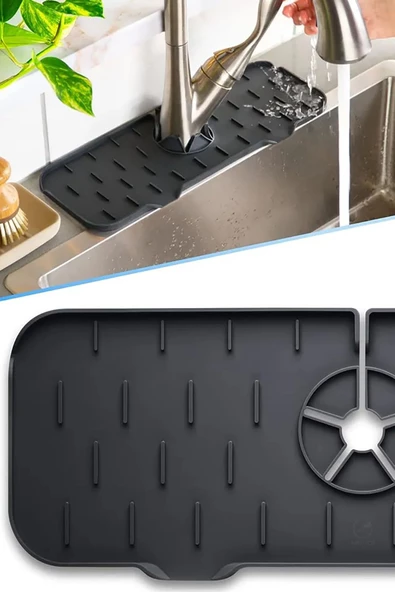 Mutfak Banyo Lavabo Kenarı Silikon Matı Silikon Musluk Su Sıçrama Önleyici - 4