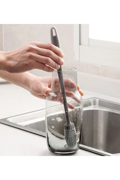 Uzun Saplı Silikon Bardak Kavanoz ve Biberon Yıkama Fırçası - 3