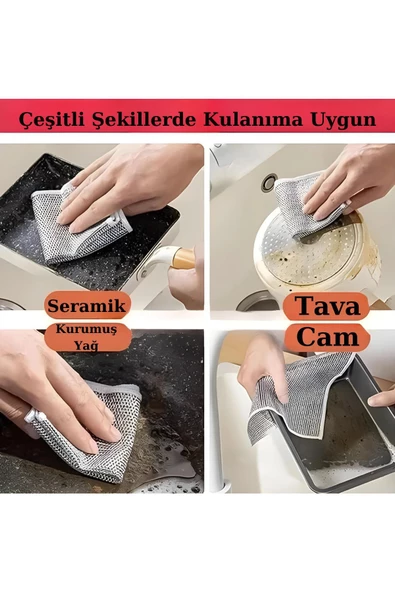 8 Adet Tel Bulaşık Bezi 20x20 Inox Tel Bez Zor Kir Bezi, Inox Telli Bulaşık Bezi, Mutfak Banyo Bezi - 3