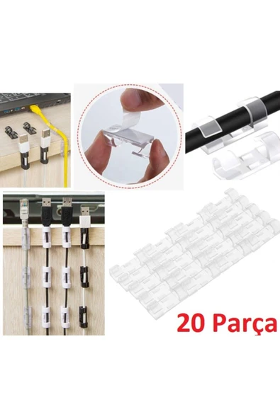 AKLL 20'li ShopZum Yapışkanlı Kablo Sabitleyici Şeffaf Klips ürün görseli 1