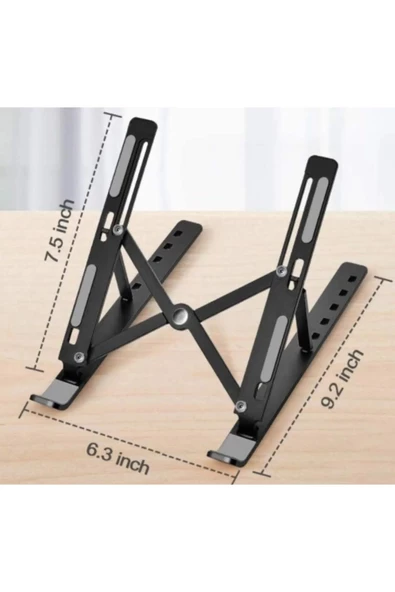 7 Kademeli Ayarlı Katlanabilir Laptop Tablet Standı Siyah Uyumlu - 2
