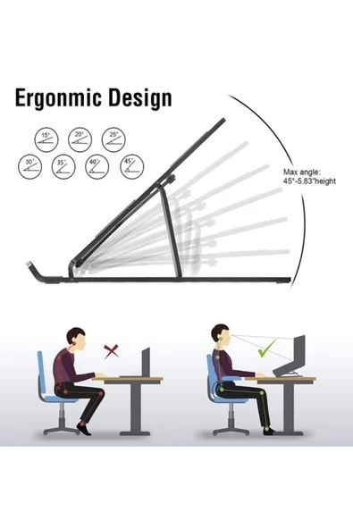 7 Kademeli Ayarlı Katlanabilir Laptop Tablet Standı Siyah