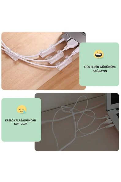 20'Li Yapışkanlı Kablo Sabitleyici Şeffaf Klips - Resim 3