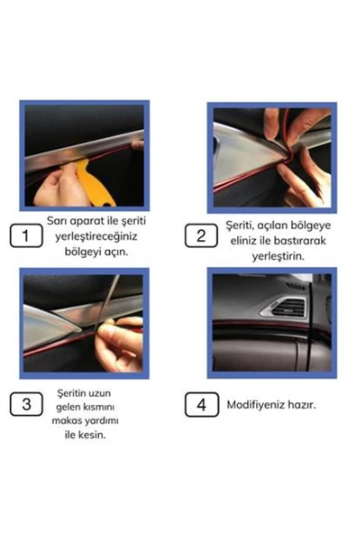 139475 Shopzum Mavi Araba Oto trim Dekorasyon Şeridi Kauçuk Elastik Kolay Kurulum 5 Metre Şerit B - 4