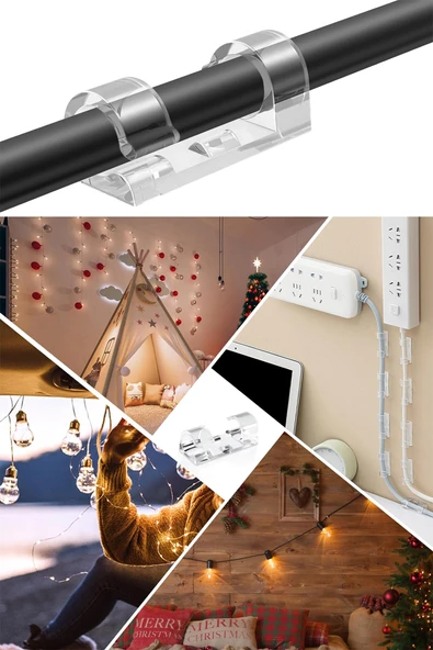 20li Şeffaf Kablo Sabitleyici Düzenleyici Klips Duvar Fayans Cam Yapışkanlı Kablo Tutucu Toparlayıcı - Resim 2