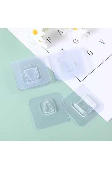 Çift Taraflı Yapışkanlı Geçmeli Klips 4 Adet Eşya Sabitleme Askısı Şeffaf Duvar Kancası - Resim 2