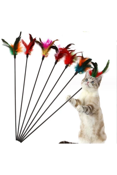 Çıngıraklı Tüylü Kedi Oyun Çubuğu - Resim 3