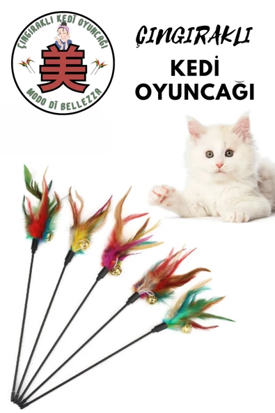 Çıngıraklı Tüylü Kedi Oyun Çubuğu