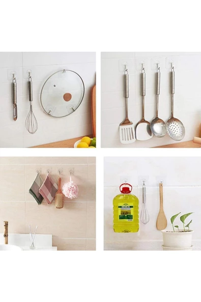 Mutfak Banyo Kendinden Yapışkanlı Şeffaf Askı 5 li - 2