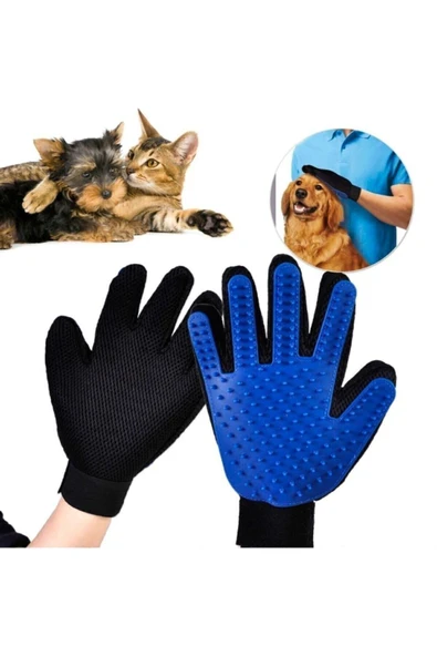 Evcil Hayvan Tüy Toplama Ve Yıkama Eldiveni Tüy Masaj Eldiveni Mavi - Resim 2