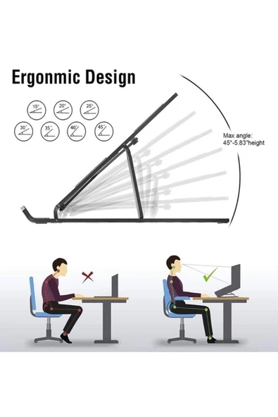 7 Kademeli Ayarlı Katlanabilir Laptop Tablet Standı Siyah - 2