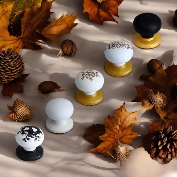 Düğme Kulp Desenli Beyaz Siyah Mobilya Mutfak Dolabı Çekmece Dolap Kulpu Kulbu 5 ADET - Resim 5