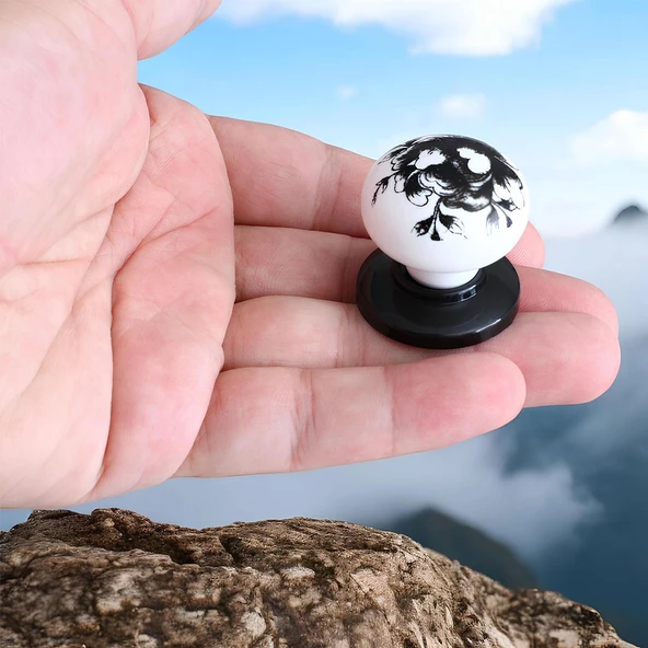 Düğme Kulp Desenli Beyaz Siyah Mobilya Mutfak Dolabı Çekmece Dolap Kulpu Kulbu 5 ADET - Resim 3