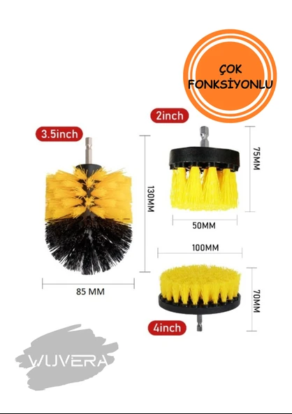 Wuvera Matkap Ucuna Takılan Temizlik Fırça Seti – 3 Parça Fırça Başlık ile Derinlemesine Temizlik - 3