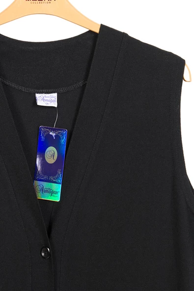 Hesna Kadın Buğra Büyük Beden Uzun Siyah Yelek - Resim 4