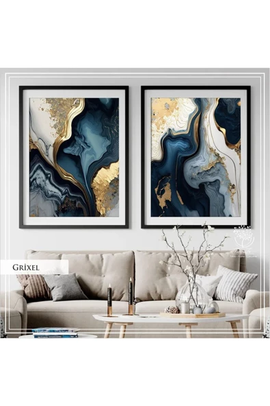 Tablomtr Metal Çerçeveli Gerçek Camlı Tablo GrixelA 2 liSet