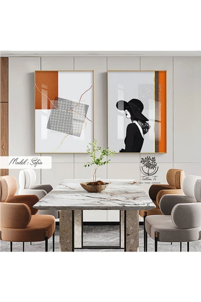 Tablomtr Metal Çerçeveli Gerçek Camlı Tablo Sofia 2 Li Set