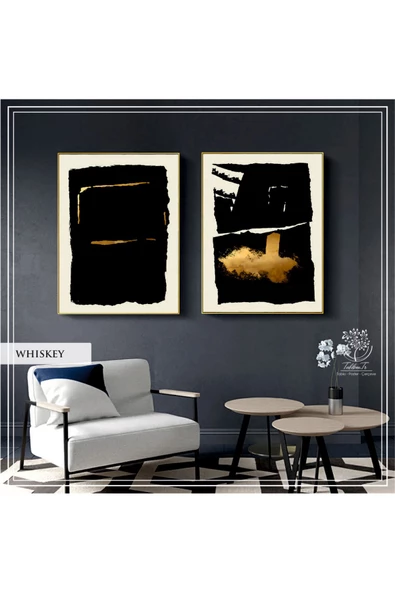 Tablomtr Metal Çerçeveli Gerçek Camlı Tablo Whiskey 2 liSet