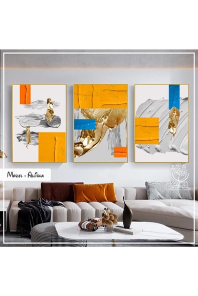 Tablomtr Metal Çerçeveli Gerçek Camlı Tablo Allisha 3 Lü Set