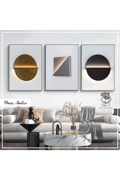 Tablomtr Metal Çerçeveli Gerçek Camlı Tablo Angilla 3 Lü Set