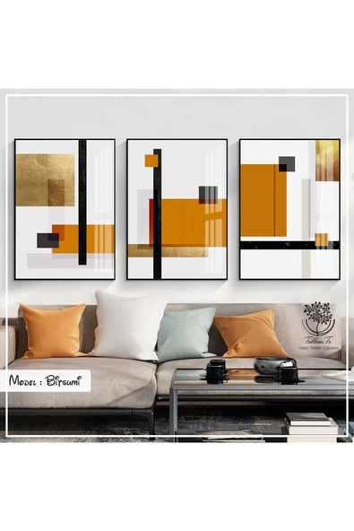 Tablomtr Metal Çerçeveli Gerçek Camlı Tablo Bitsumi 3 Lü Set