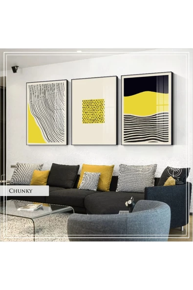 Tablomtr Metal Çerçeveli Gerçek Camlı Tablo ChunkyA 3 Lü Set
