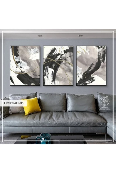 Tablomtr Metal Çerçeveli Gerçek Camlı Tablo Dortmund 3 Lü Set