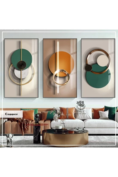 Tablomtr Metal Çerçeveli Gerçek Camlı Tablo Copper 3 Lü Set
