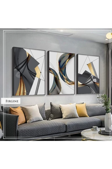 Tablomtr Metal Çerçeveli Gerçek Camlı Tablo Firgine 3 Lü Set