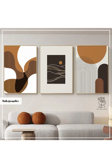 Tablomtr Metal Çerçeveli Gerçek Camlı Tablo Inkgraphy1 3 lü Set