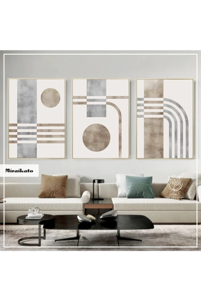 Tablomtr Metal Çerçeveli Gerçek Camlı Tablo Miraikato 3 Lü Set