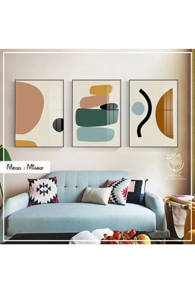 Tablomtr Metal Çerçeveli Gerçek Camlı Tablo Minako 3 Lü Set