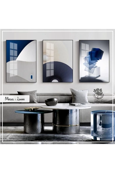 Tablomtr Metal Çerçeveli Gerçek Camlı Tablo Lunas 3 Lü Set