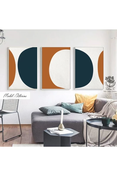 Tablomtr Metal Çerçeveli Gerçek Camlı Tablo Octarine 3 Lü Set