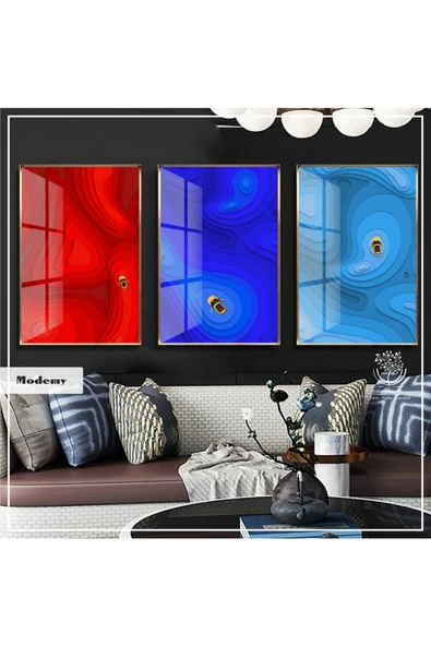 Tablomtr Metal Çerçeveli Gerçek Camlı Tablo Modemy 3 Lü Set